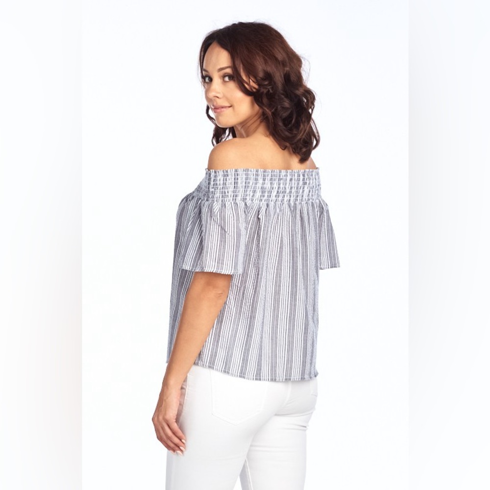 Striped off shoulder short sleeve top